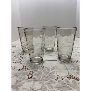 Anchor Hocking Smoked Gray Optic Coin Dot Tumblers Set of 4 Vintage Glass 5.25"